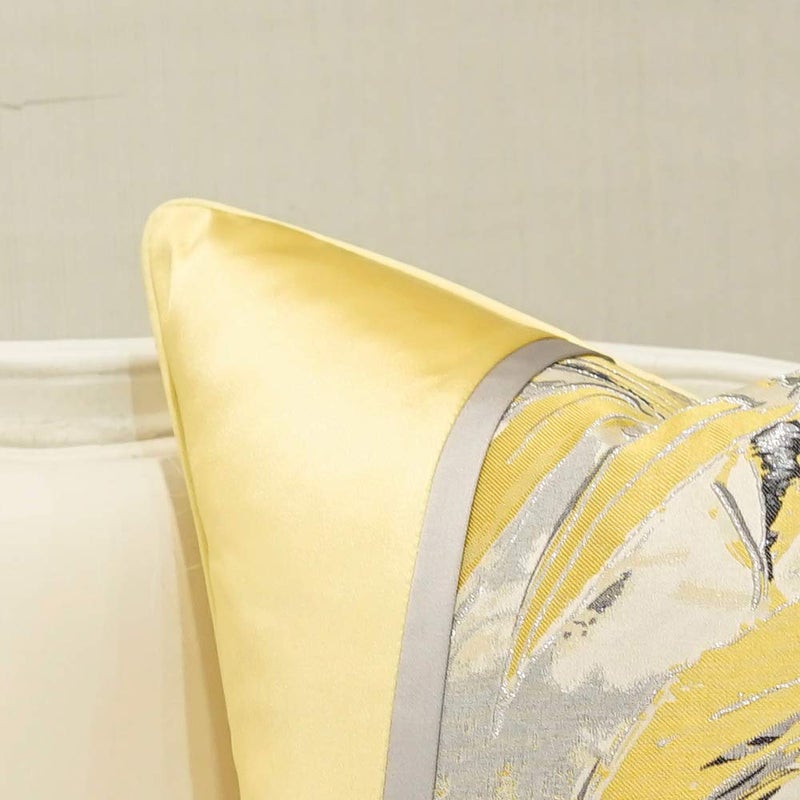 Avigers Square Cushion Covers High Precision Jacquard Modern Yellow Feathers Patchwork Throw Pillow Case Shell for Couch Sofa Home Decoration 18 X 18 Inches - Image 2